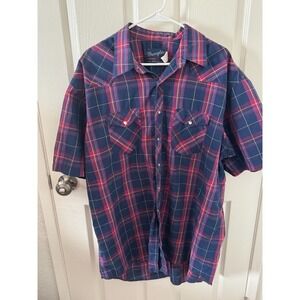 Wrangler Regular Fit X-Long Tails Size 18 Plaid Red Blue XL Tall Short Sleeve